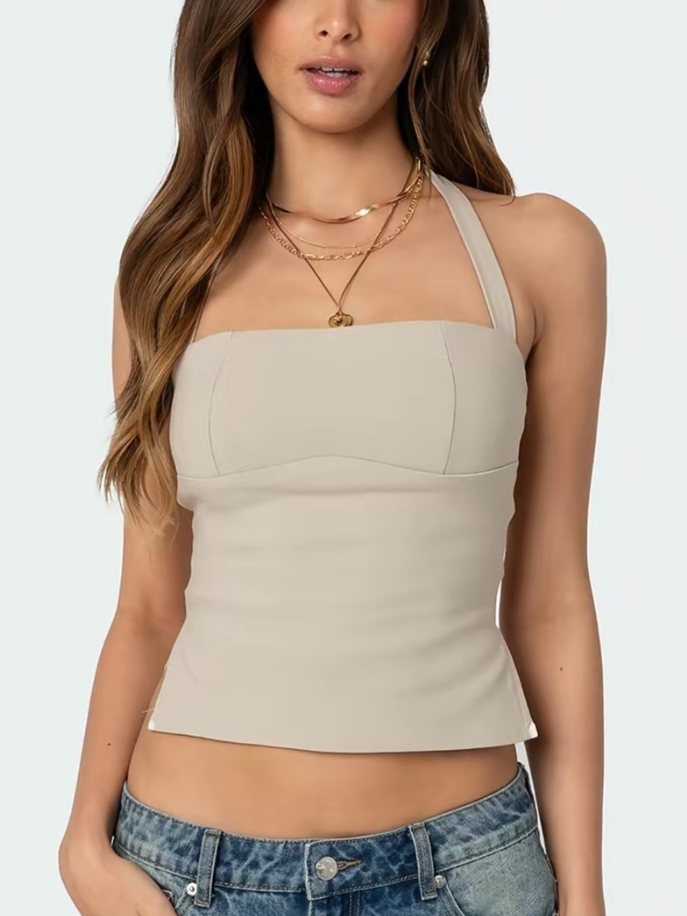 Edikted Beige Halter Square-Neck Camisole